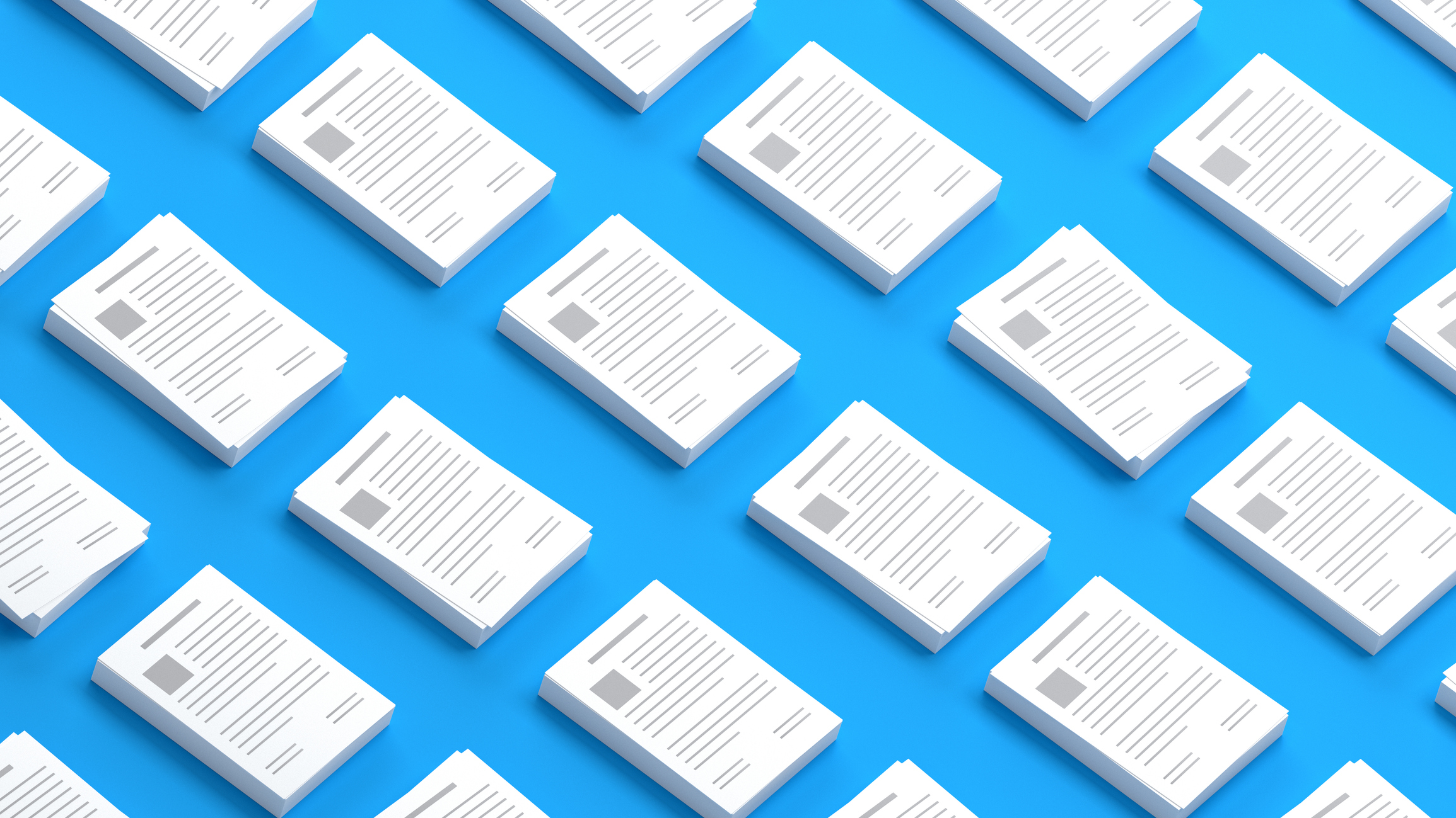 Documents collection on a blue background 3D Illustration